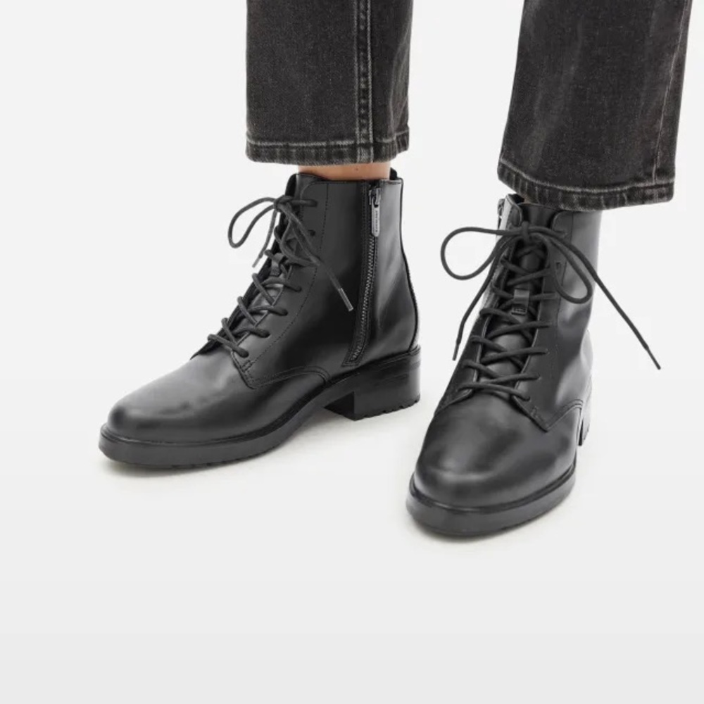 EVERLANE The Modern Utility Lace-Up Boot Black Leather Size 7.5